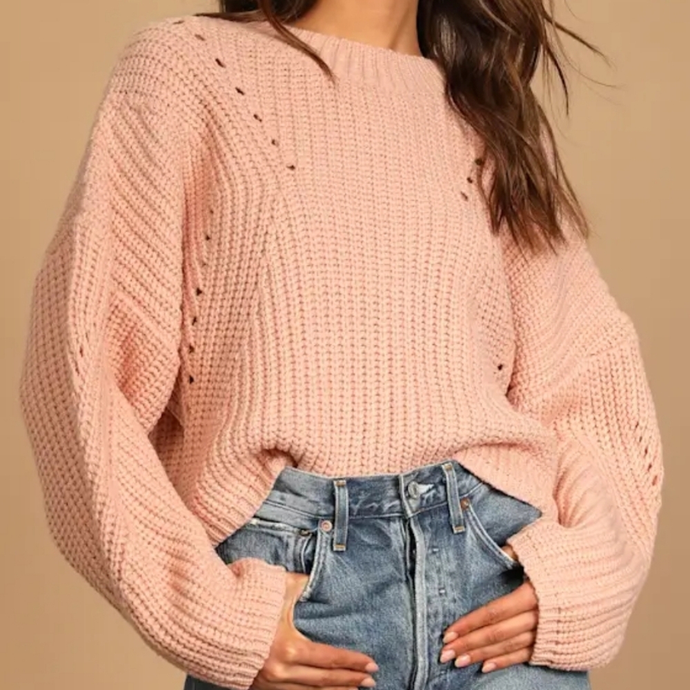 Lulus | Brand NEW with Tags Pleasantly Sweet Blush Knit Tie-Back Sweater M